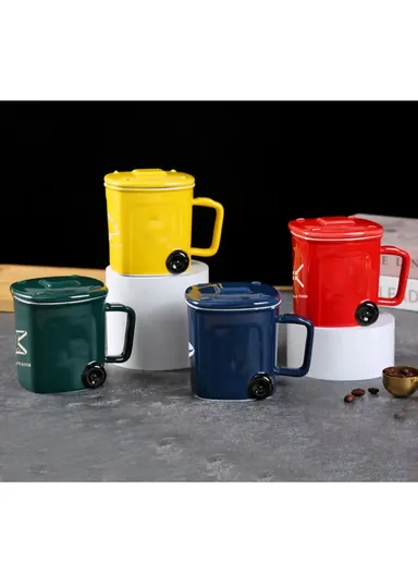 400ml Ceramic Cup Recycling Bin Mug Trash Can With Lid (L9 x W9 x H9)cm