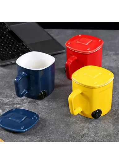 400ml Ceramic Cup Recycling Bin Mug Trash Can With Lid (L9 x W9 x H9)cm