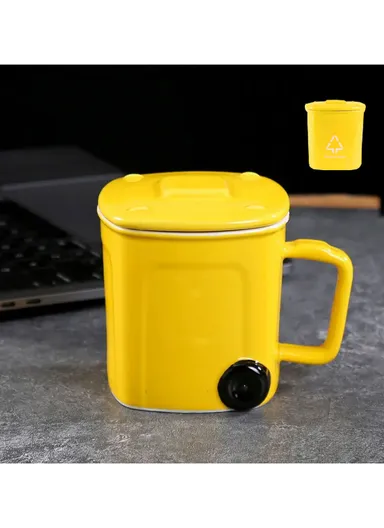 400ml Ceramic Cup Recycling Bin Mug Trash Can With Lid (L9 x W9 x H9)cm