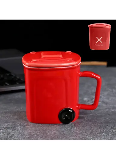 400ml Ceramic Cup Recycling Bin Mug Trash Can With Lid (L9 x W9 x H9)cm