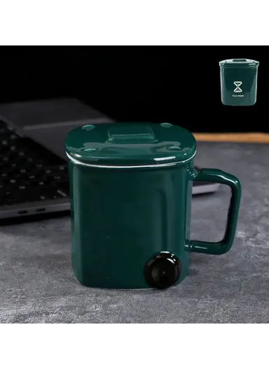 400ml Ceramic Cup Recycling Bin Mug Trash Can With Lid (L9 x W9 x H9)cm