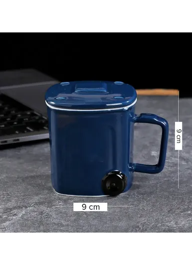 400ml Ceramic Cup Recycling Bin Mug Trash Can With Lid (L9 x W9 x H9)cm