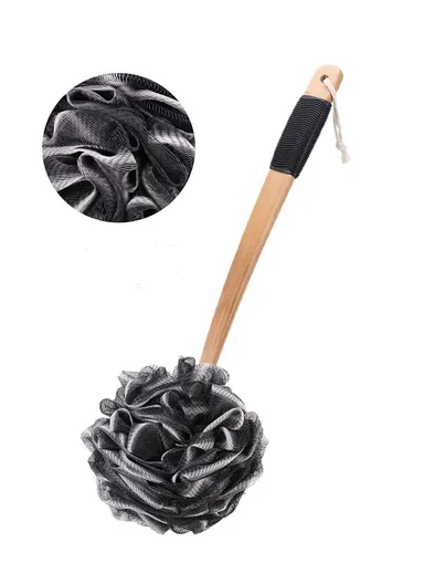 Loofah On A Stick PE Soft Mesh Luffa With Non-Slip Wooden Handle Made Of Soft &amp; Durable Rubber Material Back Scrubber For Shower For Women &amp; Men With String For Easy Hanging (L38 x W13)cm.