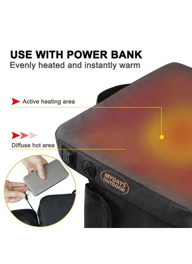 Outdoor Heated Seat Cushion 3 Mode Adjustable USB-Powered Heating Seat Pads for Camping (L38 x W33 x H5) cm