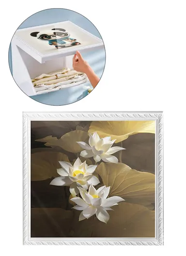 Bathroom Wall-Mounted Folding Cloth Container Picture (L40 x W38)cm - Lotus