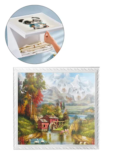 Bathroom Wall-Mounted Folding Cloth Container Picture (L40 x W38)cm - Poem Drawing