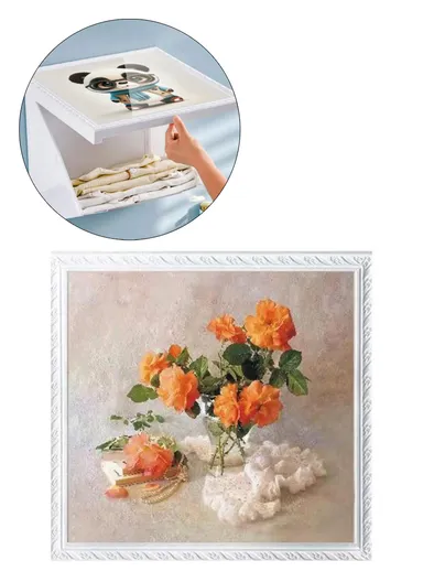 Picture Frame Dual-Layer Waterproof Wall-Mounted Folding Cloth Container For Bathroom - Flower (L40 x W38)cm