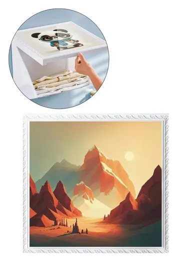 Picture Frame Dual-Layer Waterproof Wall-Mounted Folding Cloth Container For Bathroom - Sun Rise  (L40 x W38)cm