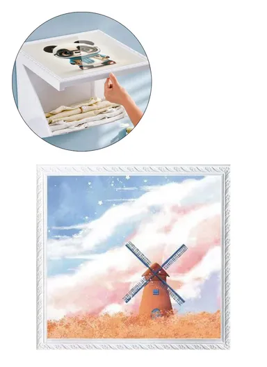 Picture Frame Dual-Layer Waterproof Wall-Mounted Folding Cloth Container For Bathroom - Windmill (L40 x W38)cm