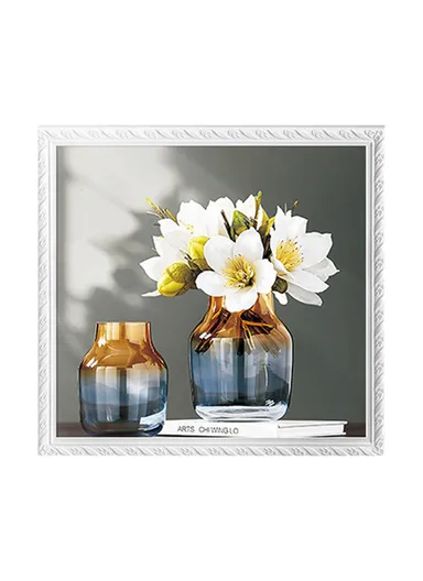 Picture Frame Dual-Layer Waterproof Wall-Mounted Folding Cloth Container For Bathroom - White Flower (L40 x W38)cm