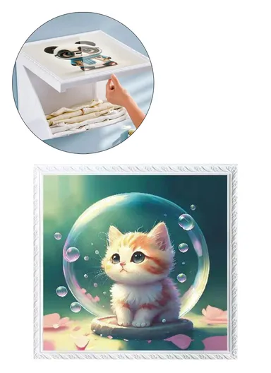 Picture Frame Dual-Layer Waterproof Wall-Mounted Folding Cloth Container For Bathroom - Bubble Cat (L40 x W38)cm