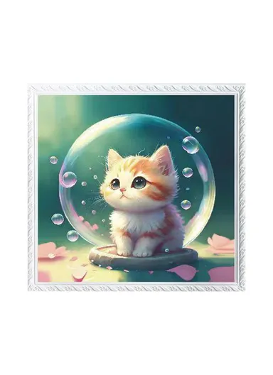 Picture Frame Dual-Layer Waterproof Wall-Mounted Folding Cloth Container For Bathroom - Bubble Cat (L40 x W38)cm
