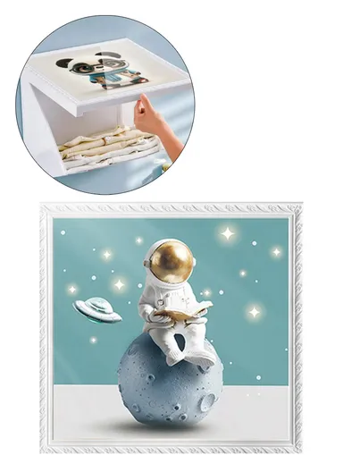 Picture Frame Dual-Layer Waterproof Wall-Mounted Folding Cloth Container For Bathroom - Fantasy Space (L40 x W38)cm