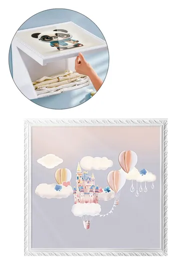 Picture Frame Dual-Layer Waterproof Wall-Mounted Folding Cloth Container For Bathroom - Fantasy Castle (L40 x W38)cm