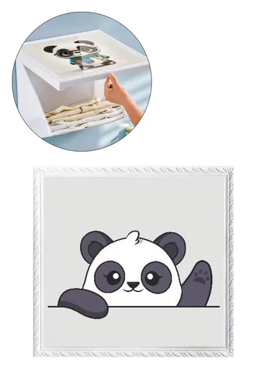 Picture Frame Dual-Layer Waterproof Wall-Mounted Folding Cloth Container For Bathroom - Cartoon Panda (L40 x W38)cm