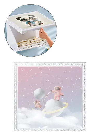 Picture Frame Dual-Layer Waterproof Wall-Mounted Folding Cloth Container For Bathroom - Starry Sky (L40 x W38)cm