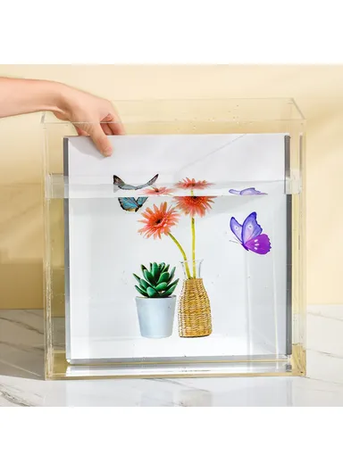 Folding Cloth Storage Box Wall-Mounted Picture Frame Organizer (L35.5 x W35.5) cm - Flower 