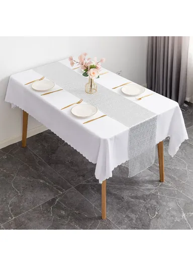 160x30cm Sequined Table Runner Cloth For Home Banquet Lawn Wedding Decoration Birthday Party - Silver