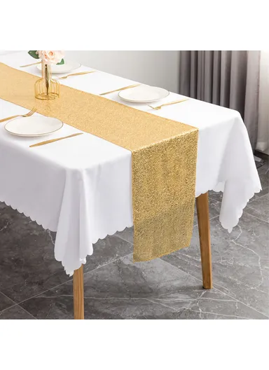 160x30cm Sequined Table Runner Cloth For Home Banquet Lawn Wedding Decoration Birthday Party - Silver