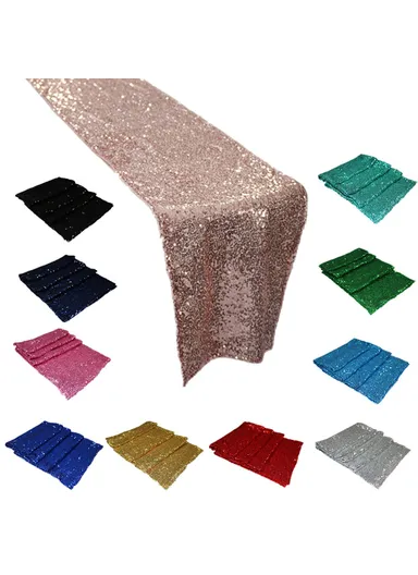 160x30cm Sequined Table Runner Cloth For Home Banquet Lawn Wedding Decoration Birthday Party - Silver