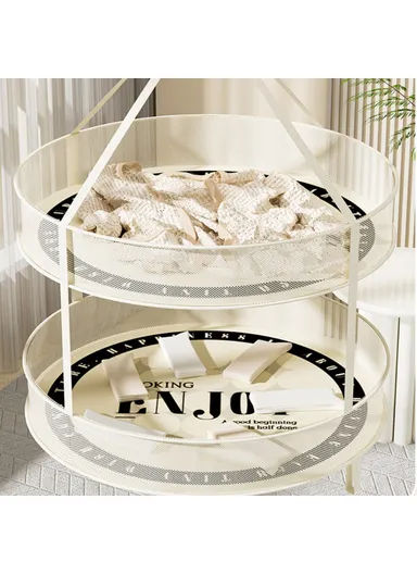 60CM Round Dual-Layer Mesh Drying Clothes Holder Hanging Drying Rack Basket (80g High-Density Mesh Cloth)