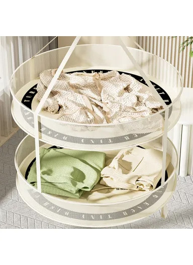 60CM Round Dual-Layer Mesh Drying Clothes Holder Hanging Drying Rack Basket (80g High-Density Mesh Cloth)