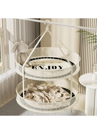 60CM Round Dual-Layer Mesh Drying Clothes Holder Hanging Drying Rack Basket (80g High-Density Mesh Cloth)