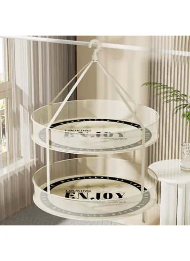 Dual-Layer 40CM Round Hanging Drying Rack Net Pocket Mesh Drying Basket (D40 x H12)cm