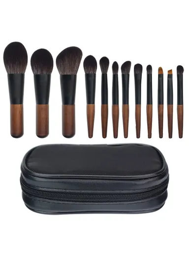 12Pcs Portable Makeup Brush Set Mini Cosmetic Brush Kit for Foundation Powder Lipstick Highlight Eyeshadow - Style A