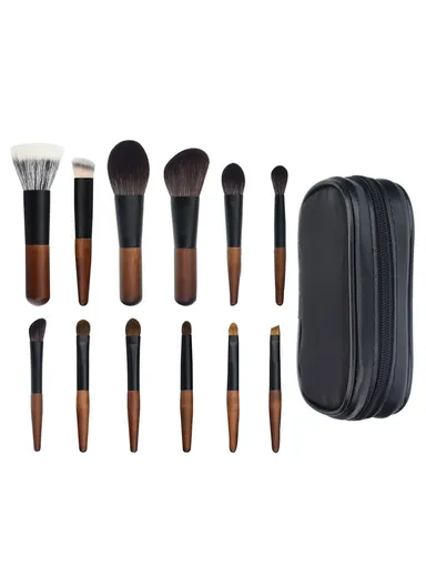 12Pcs Portable Makeup Brush Set Mini Cosmetic Brush Kit For Foundation Powder Lipstick Highlight Eyeshadow - Style B