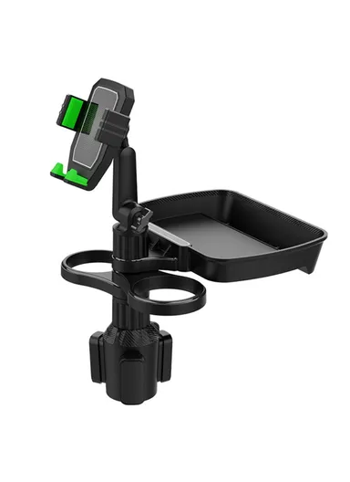 Multifunctional Car Cup Holder Phone Mount Stand with Snacks Food Tray Table B06 (L16.4 x W23.4)cm - Green