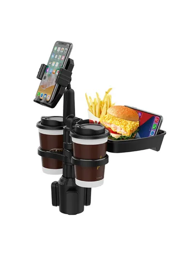 Multifunctional Car Cup Holder Phone Mount Stand with Snacks Food Tray Table B06 (L16.4 x W23.4)cm - Green