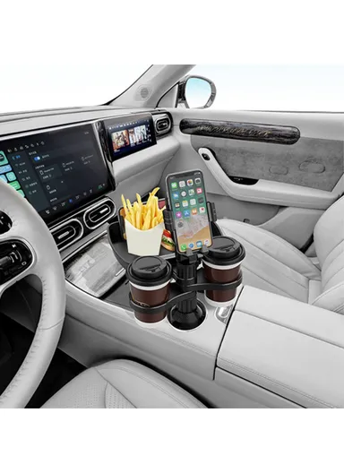 Multifunctional Car Cup Holder Phone Mount Stand with Snacks Food Tray Table B06 (L16.4 x W23.4)cm - Green