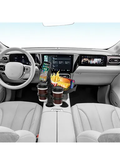 Multifunctional Car Cup Holder Phone Mount Stand with Snacks Food Tray Table B06 (L16.4 x W23.4)cm - Green