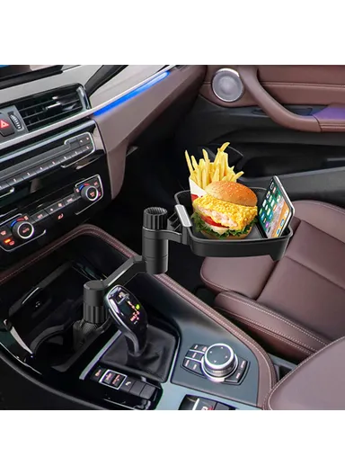 Plastic Car Cup Holder Mount Food Snack Rotation Tray Mobile Phone Stand Vehicle Dining Table D09 (L16.4 x W23.4)cm