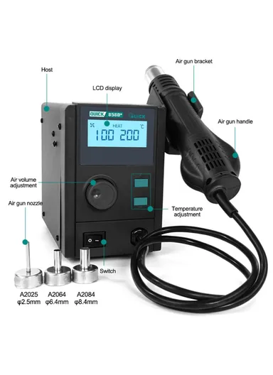 220V Hot Air Rework Solder Station With LCD Digital Display Mobile Phone PCB Motherboard Repair Tool - EU Plug QUICK 858D+