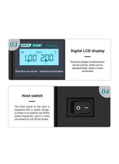 220V Hot Air Rework Solder Station With LCD Digital Display Mobile Phone PCB Motherboard Repair Tool - EU Plug QUICK 858D+