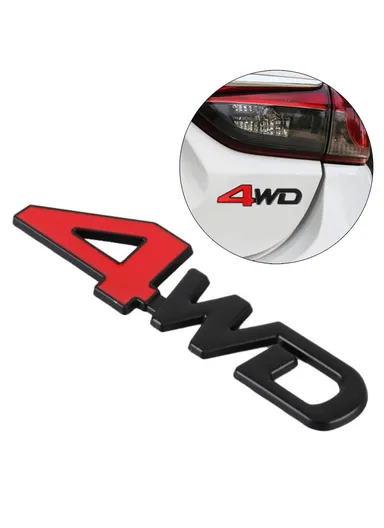 Aluminum Alloy Car Badge Sticker 4WD Letter Decal Universal Car Exterior Sticker - Black &amp; Red