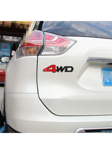 Aluminum Alloy Car Badge Sticker 4WD Letter Decal Universal Car Exterior Sticker - Black &amp; Red