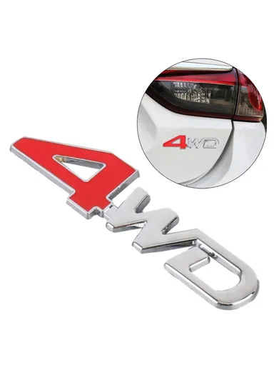 Aluminum Alloy Car Badge Sticker 4WD Letter Decal Universal Car Exterior Sticker - Silver &amp; Red
