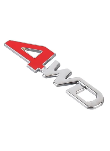 Aluminum Alloy Car Badge Sticker 4WD Letter Decal Universal Car Exterior Sticker - Silver &amp; Red
