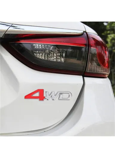 Aluminum Alloy Car Badge Sticker 4WD Letter Decal Universal Car Exterior Sticker - Silver &amp; Red