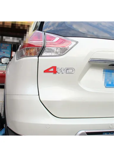 Aluminum Alloy Car Badge Sticker 4WD Letter Decal Universal Car Exterior Sticker - Silver &amp; Red