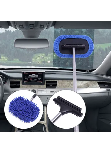 3-in-1 Car Windshield Cleaning Wash Tool Interior Auto Glass Wiper with Extendable Handle Window Cleaner Brush (L33 x W18)cm