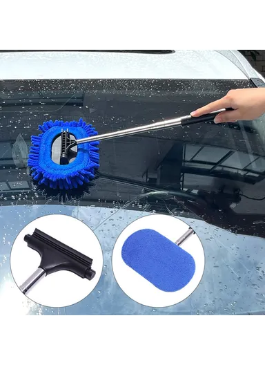 3-in-1 Car Windshield Cleaning Wash Tool Interior Auto Glass Wiper with Extendable Handle Window Cleaner Brush (L33 x W18)cm