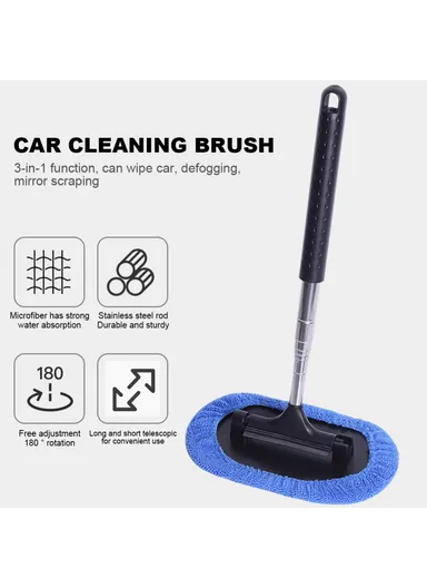 3-in-1 Car Windshield Cleaning Wash Tool Interior Auto Glass Wiper with Extendable Handle Window Cleaner Brush (L33 x W18)cm