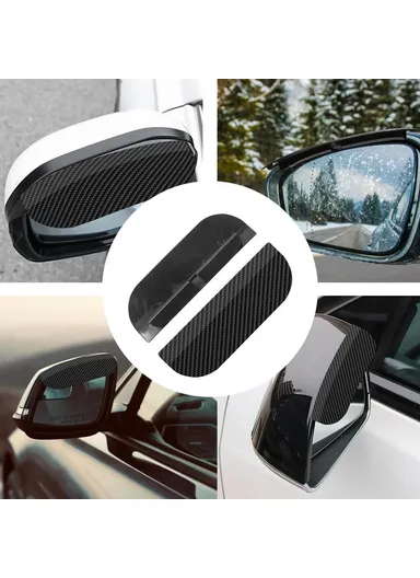 2Pcs Car Rearview Mirror Rain Baffle Carbon Fiber Texture Vehicle Side Mirror PVC Rain Guard (L15 x H5)cm