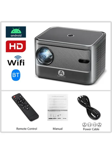 65W Portable Home Theater Projector Android 9.0 HD Video Screen Mirroring WiFi Bluetooth LED Projector - EU Plug AUN A002 (L16 x W12 x H10)cm