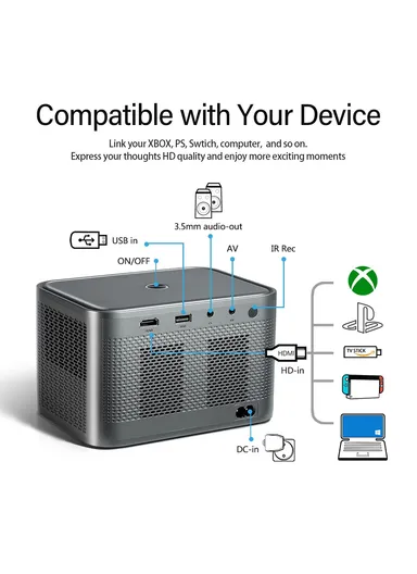 65W Portable Home Theater Projector Android 9.0 HD Video Screen Mirroring WiFi Bluetooth LED Projector - EU Plug AUN A002 (L16 x W12 x H10)cm