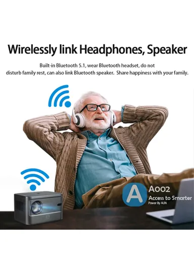 65W Portable Home Theater Projector Android 9.0 HD Video Screen Mirroring WiFi Bluetooth LED Projector - EU Plug AUN A002 (L16 x W12 x H10)cm